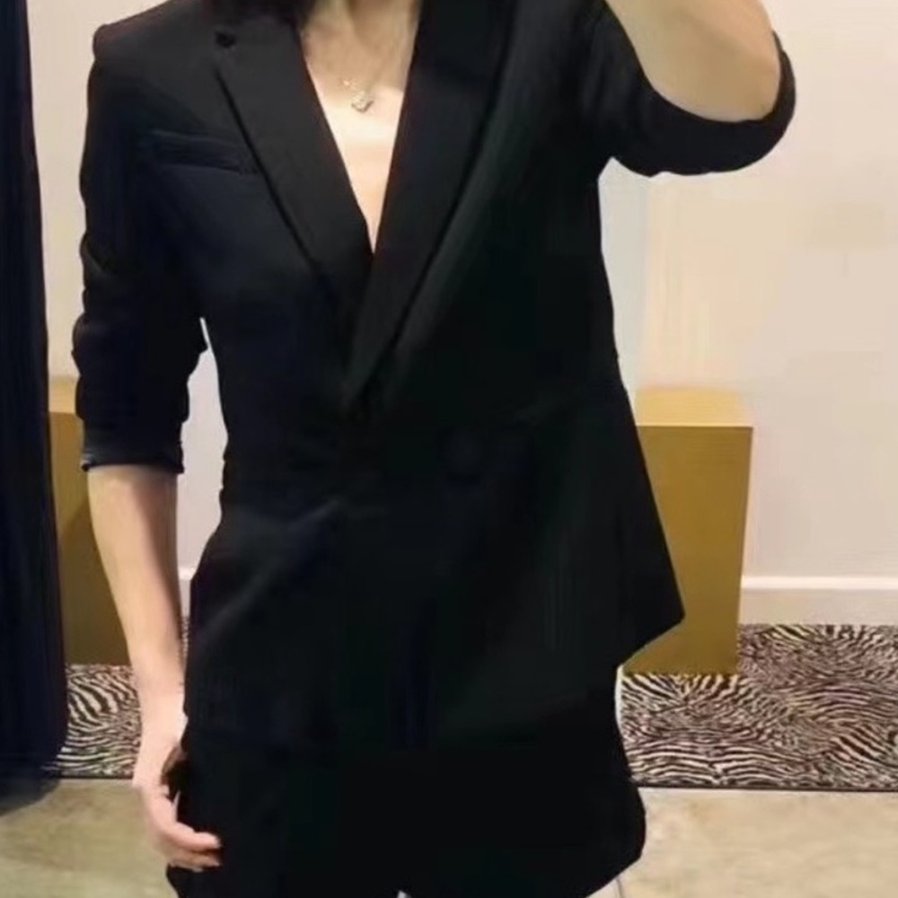 Maje Black 3/4th Sleeve Knit Blazer